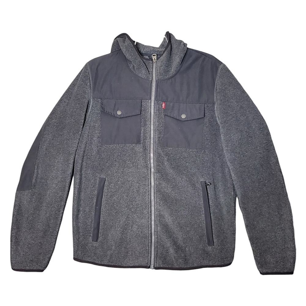 Levi's Jacket Shacket Fleece Hooded Mixed Media Gorpcore Hiking Camping Charcoal